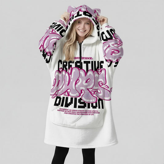 Division All-Over Print Women's Fleece Oversized Hoodie Blanket With Decorative Ears