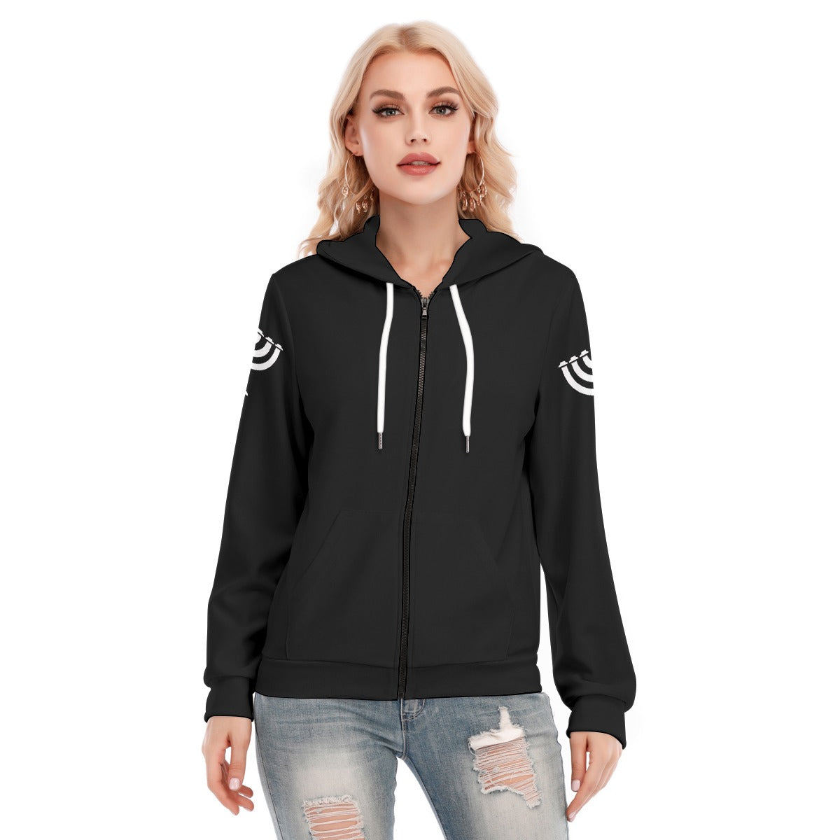 Black Menorah Women's Hoodie With Zipper