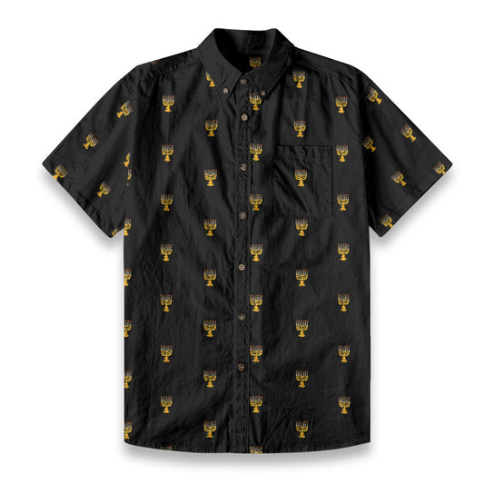 Menorah Men's Breathable Black Bamboo Cotton Shirt