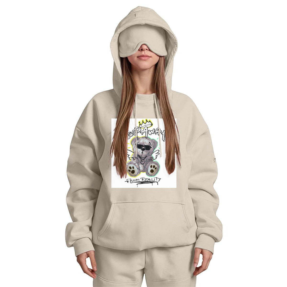 Women's Travel Nap Hoodie with Built-in Eye Mask|DTF