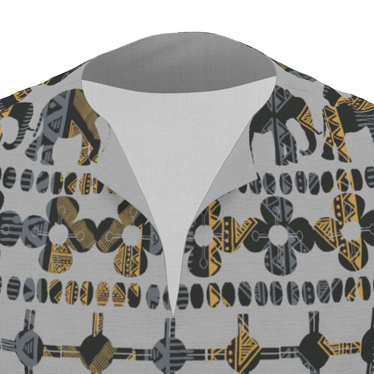 Grey Traditional All-Over Print  Men's African Dashiki Shirt
