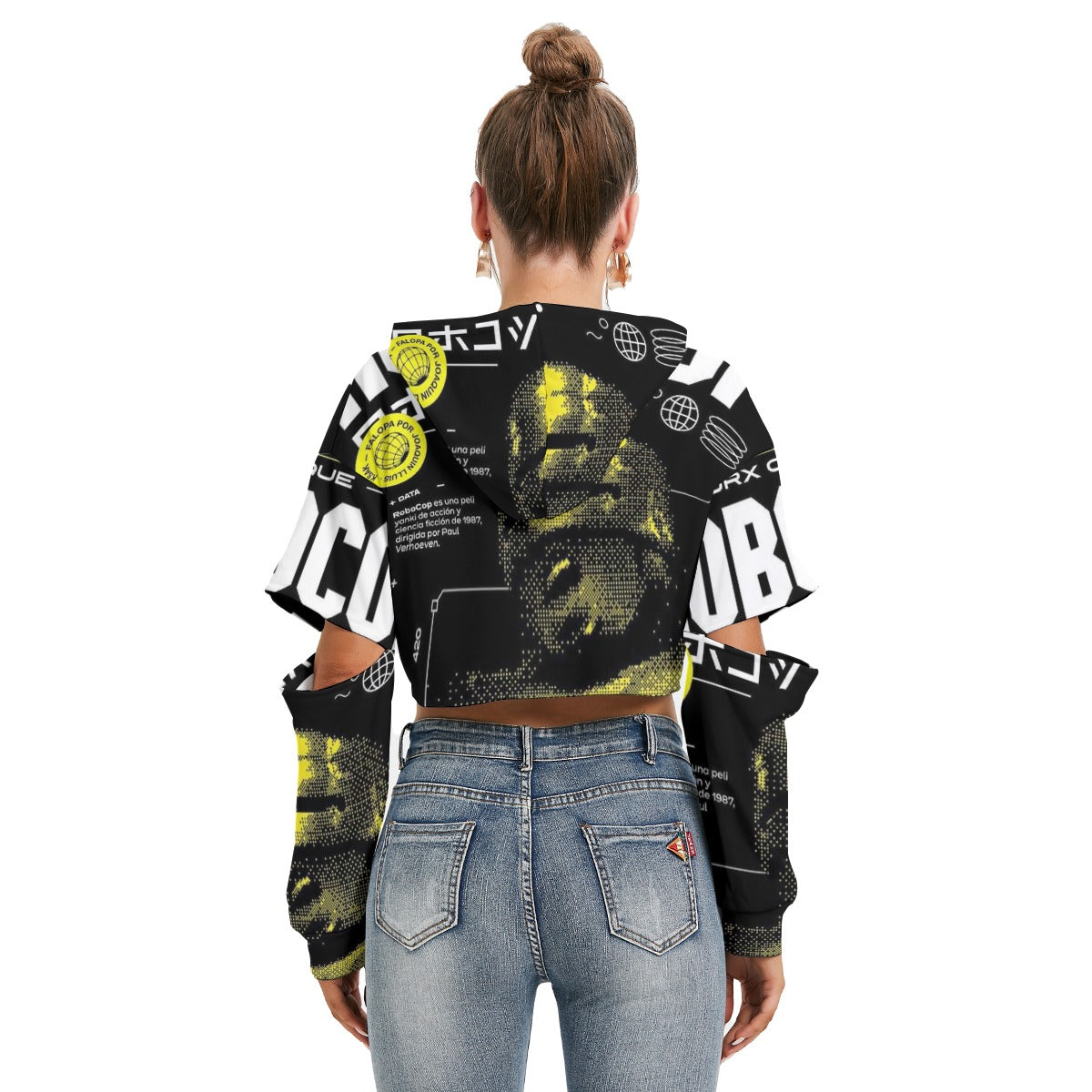 Robo-Cop All-Over Print Women's Heavy Fleece Hoodie With Hollow Out Sleeve
