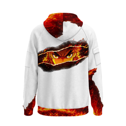 Anime Rengoku All-Over Print Men’s Fleece Half-Zip Hoodie With Arm Pockets