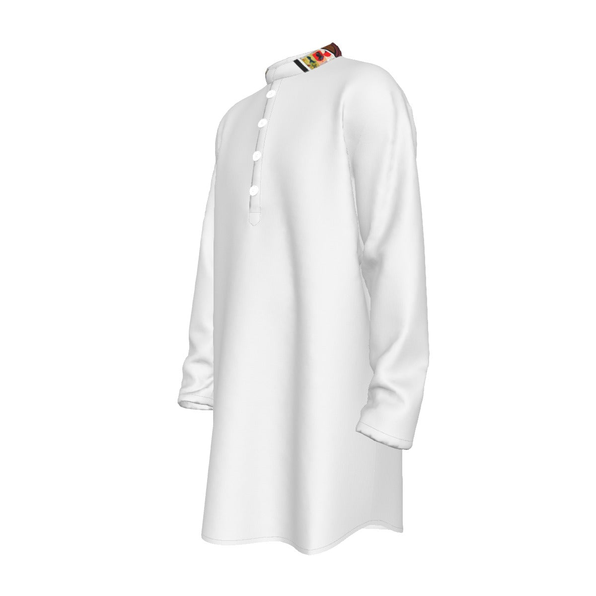 Tribal White All-Over Print Men's Stand-up Collar Long Shirt