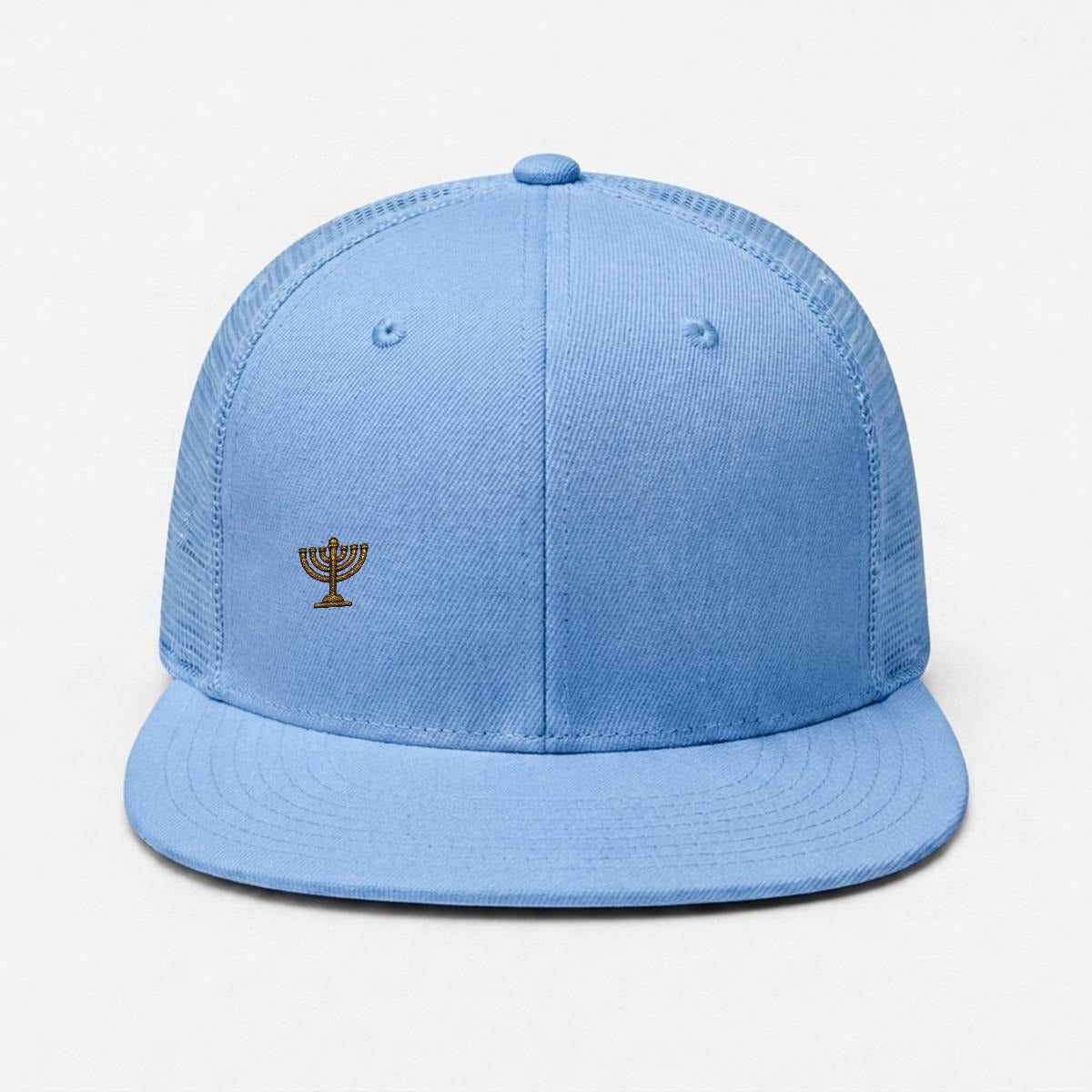 Menorah Embroidery Flat-Brim Mesh Cap