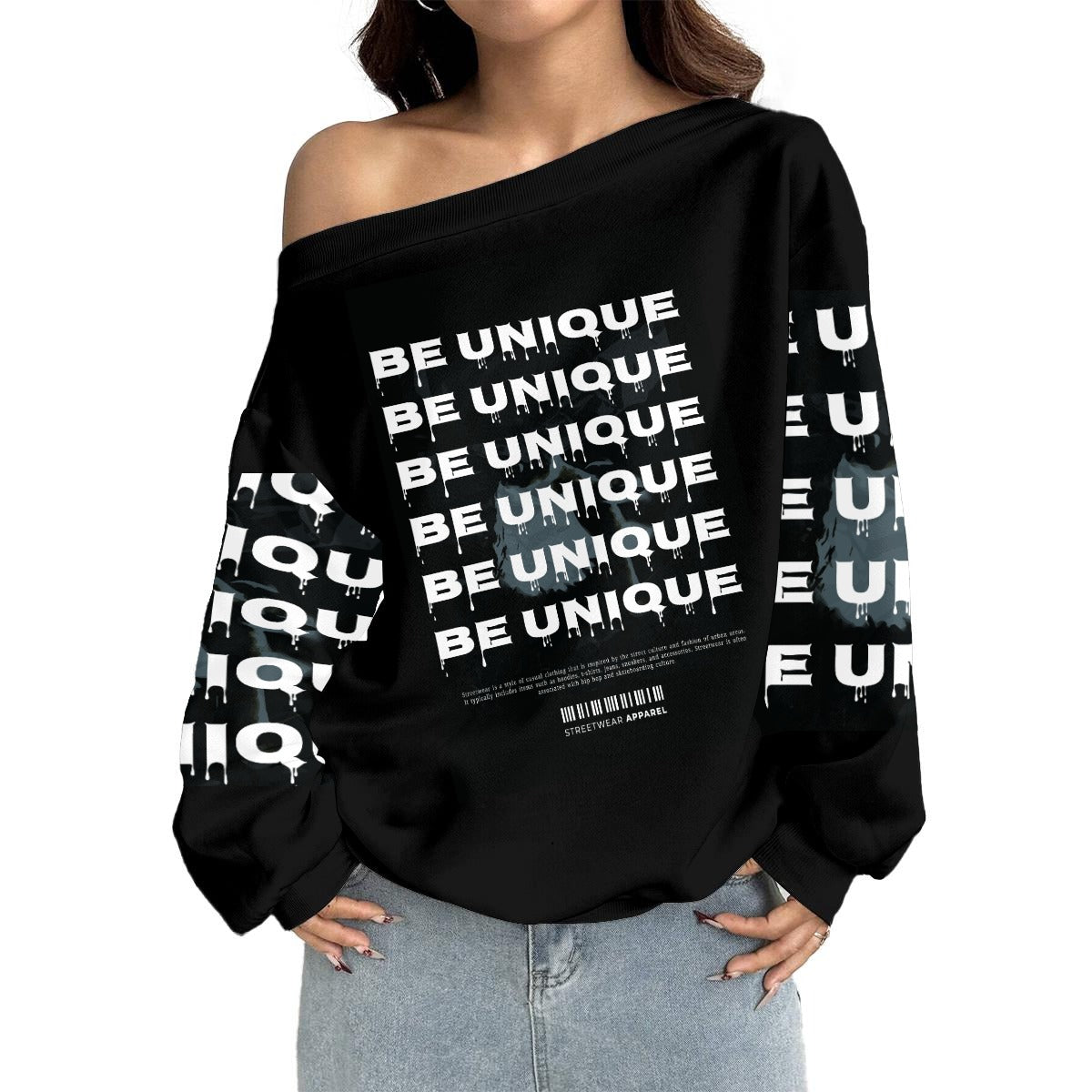 Women's Off-Shoulder Be Unique Sweatshirt with Micro-Fleece Lining|DTF
