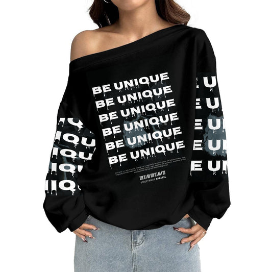 Women's Off-Shoulder Be Unique Sweatshirt with Micro-Fleece Lining|DTF