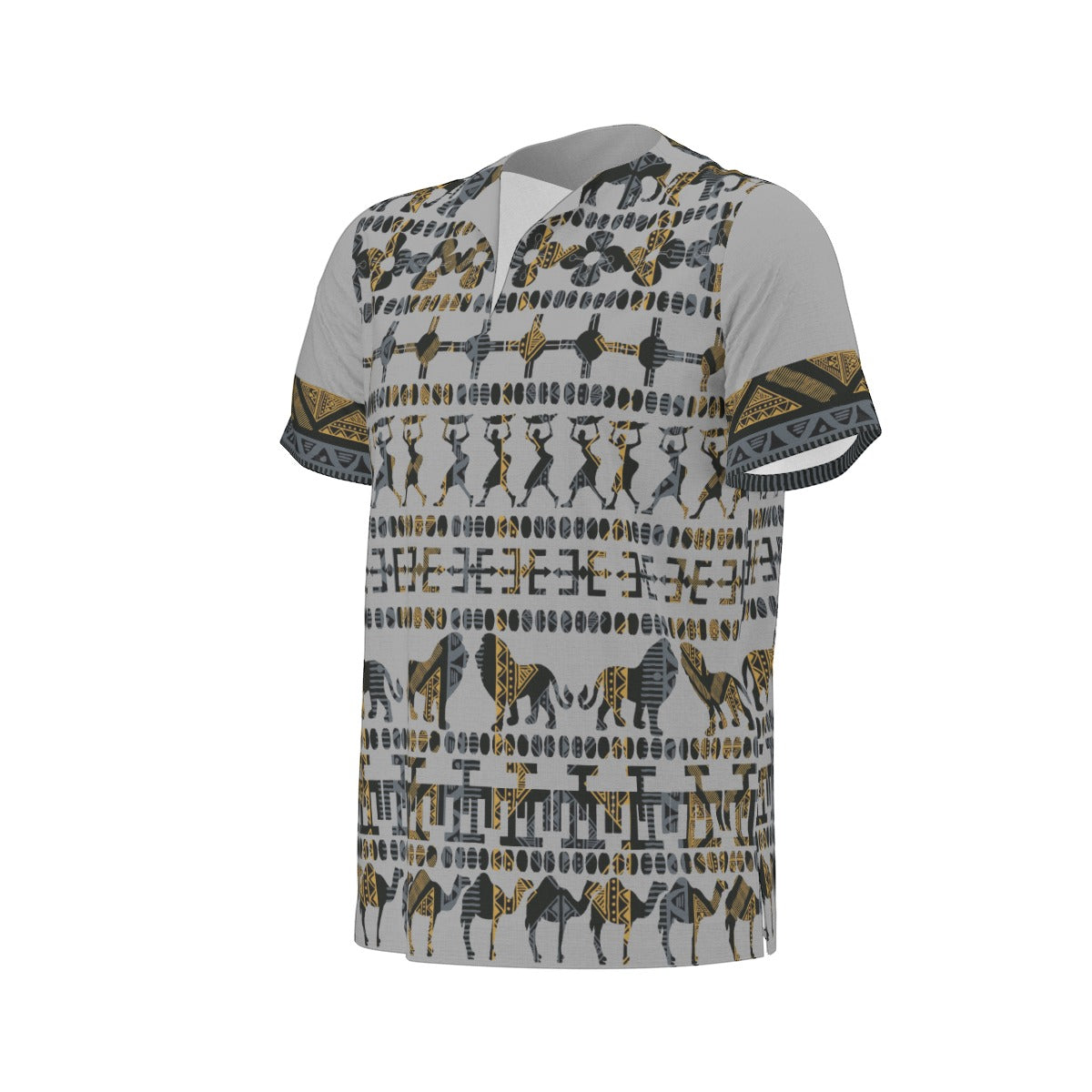 Grey Traditional All-Over Print  Men's African Dashiki Shirt