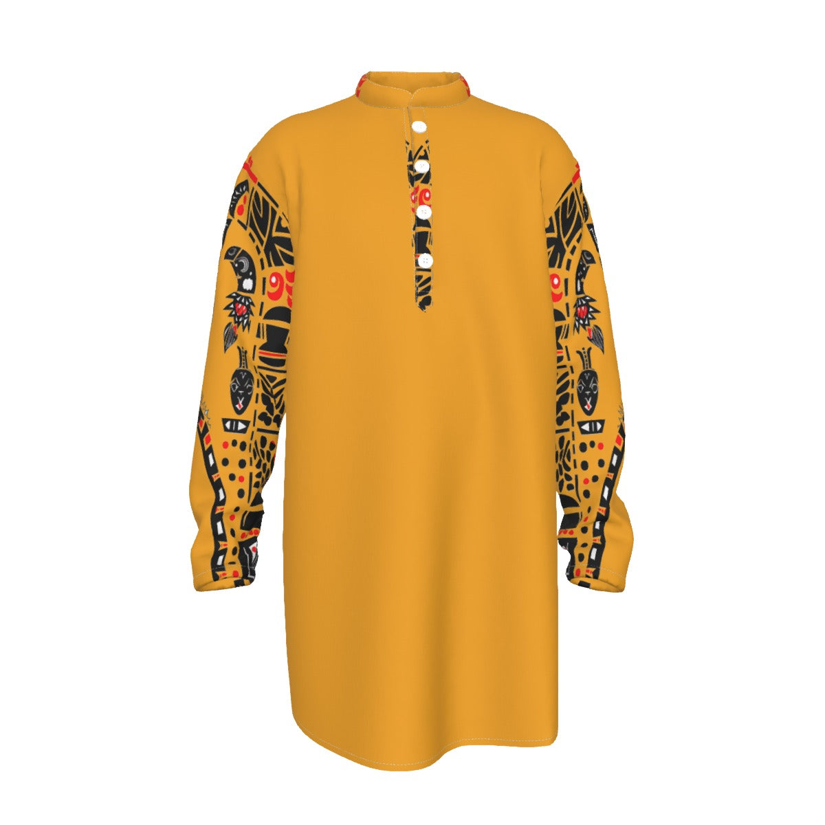 All-Over Print Men's Stand-up Collar Long Shirt