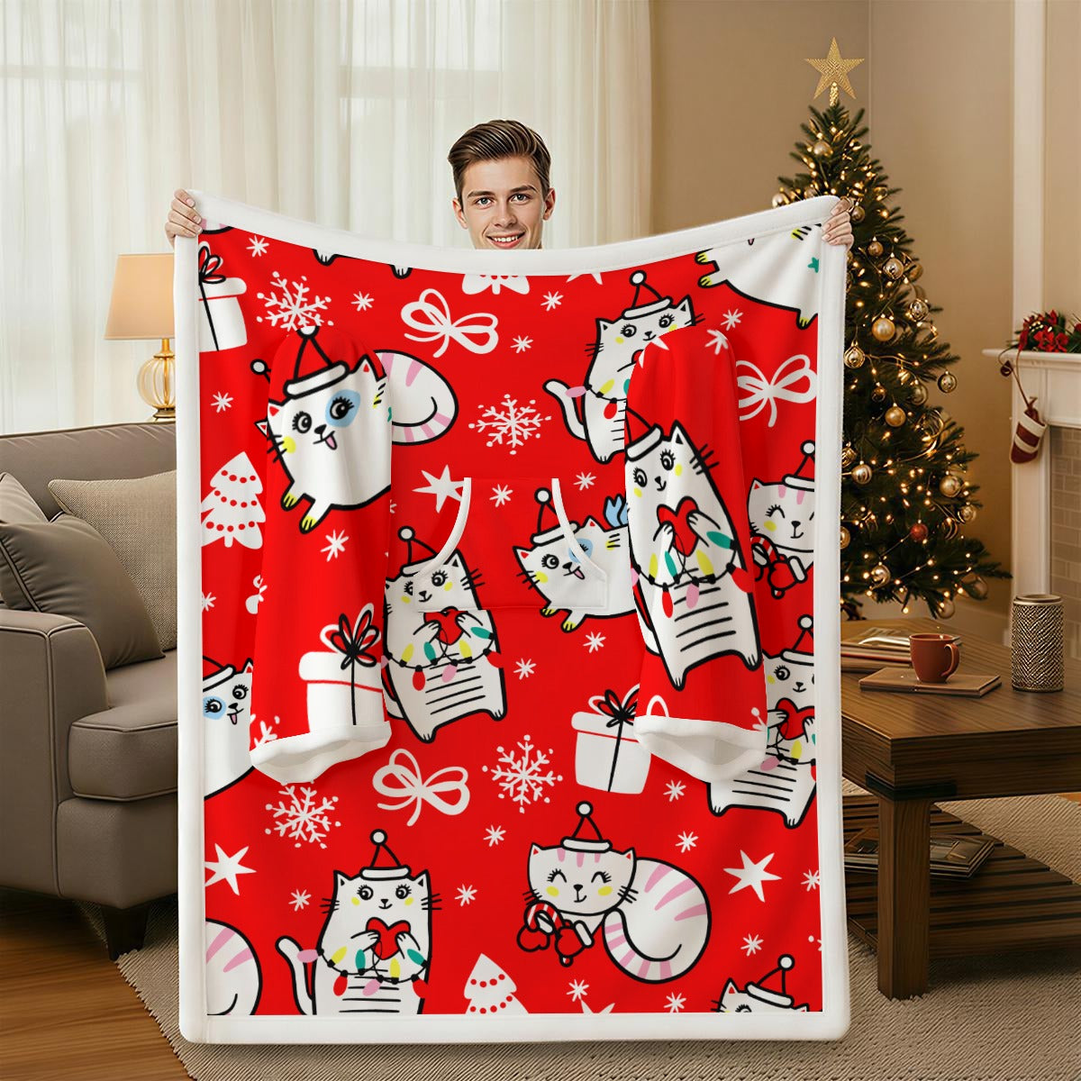 Kittens All-Over Print Cozy Wearable Blanket with Sleeves