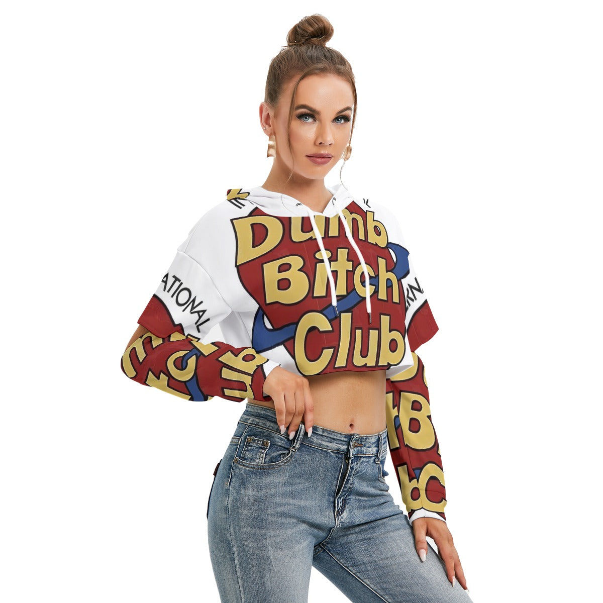 Dumb B Club All-Over Print Women's Heavy Fleece Hoodie With Hollow Out Sleeve