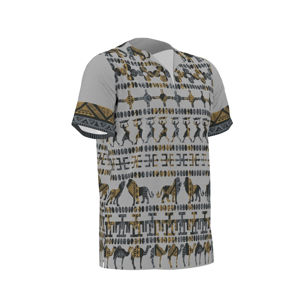 Grey Traditional All-Over Print  Men's African Dashiki Shirt