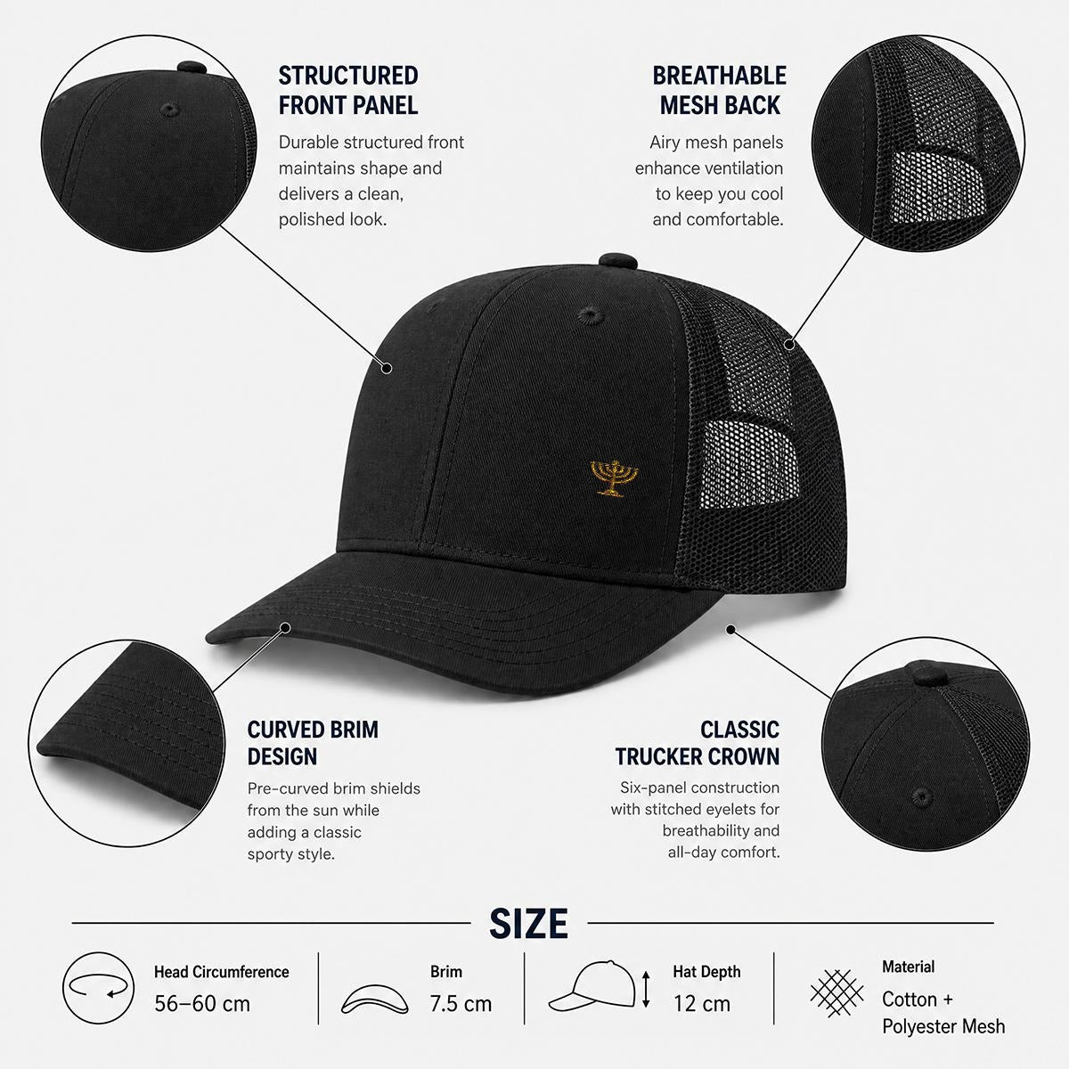 Menorah Embroidery Curved Mesh Cap For Golf