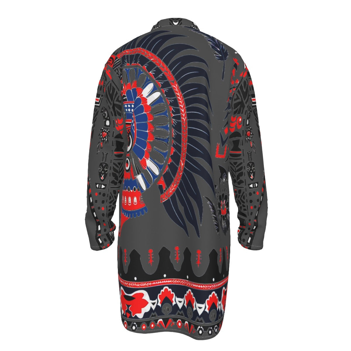 All-Over Print Men's Stand-up Collar Long Shirt