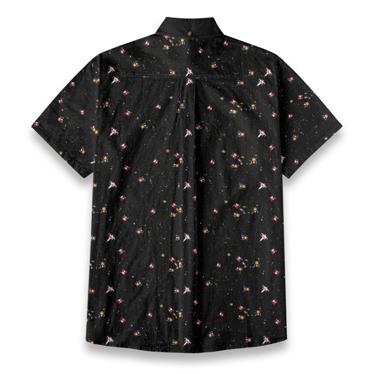 Galactic 8-Bit Print Men's Breathable Bamboo Cotton Shirt
