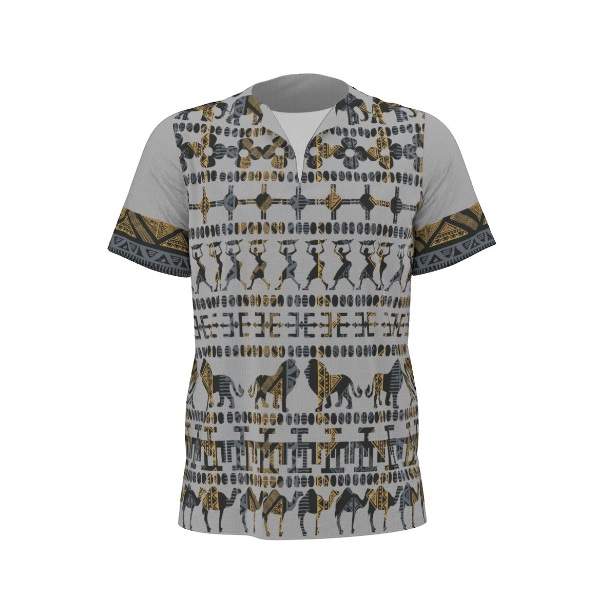 Grey Traditional All-Over Print  Men's African Dashiki Shirt