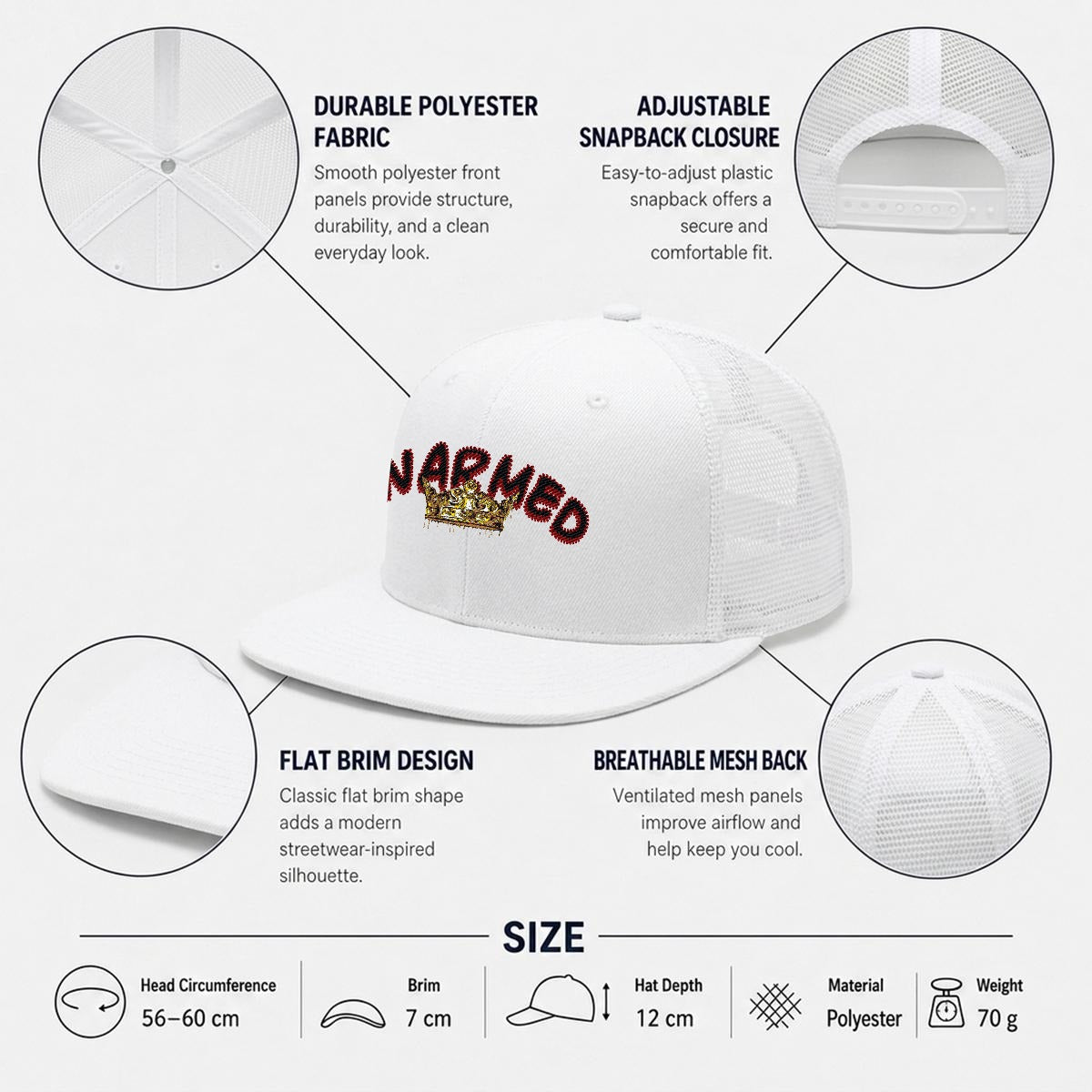 Unarmed Embroidery Flat-Brim Mesh Cap