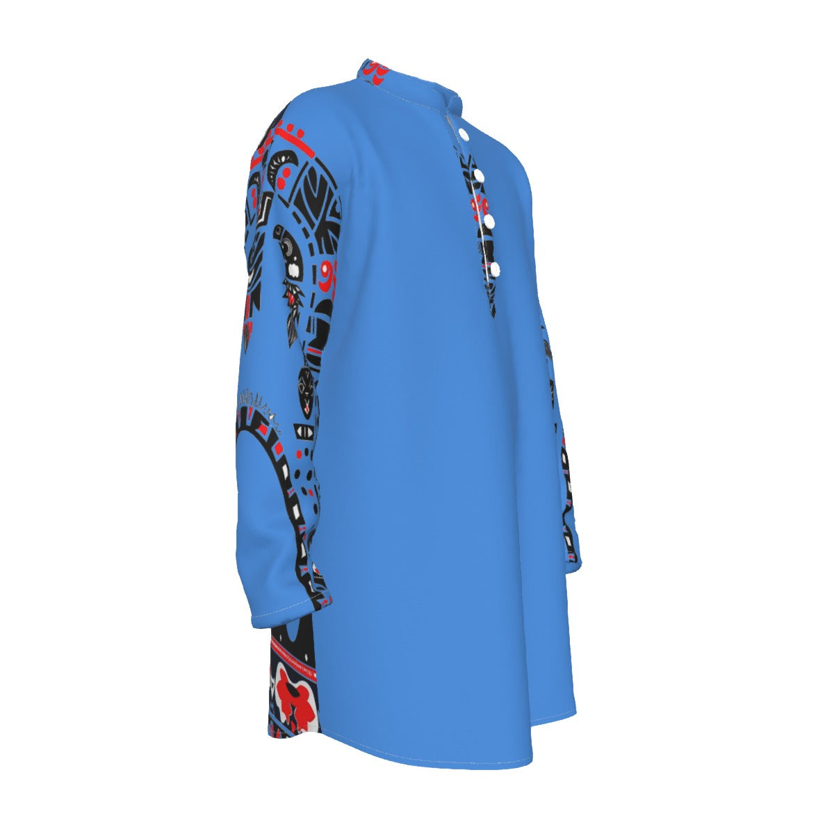 All-Over Print Men's Stand-up Collar Long Shirt