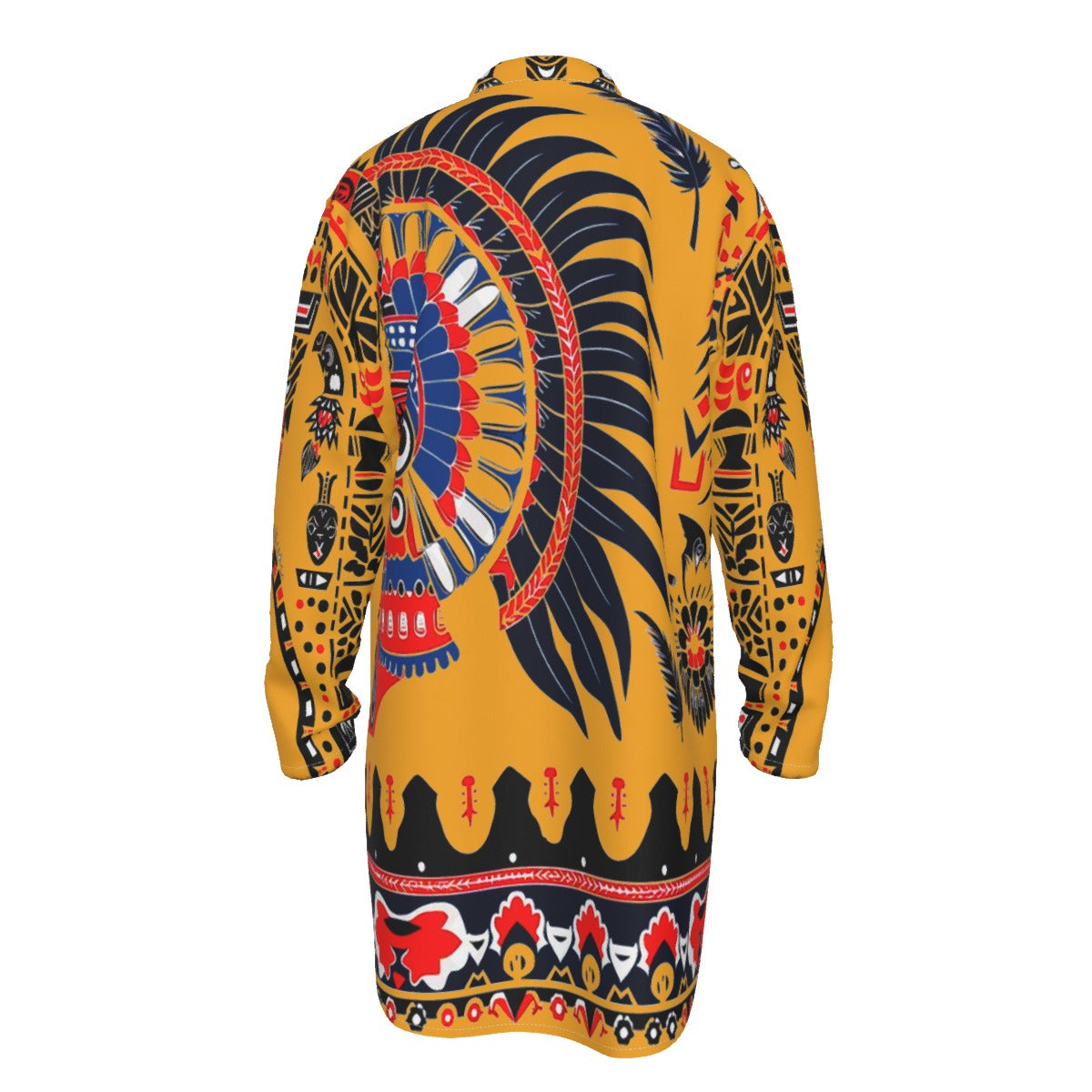 All-Over Print Men's Stand-up Collar Long Shirt