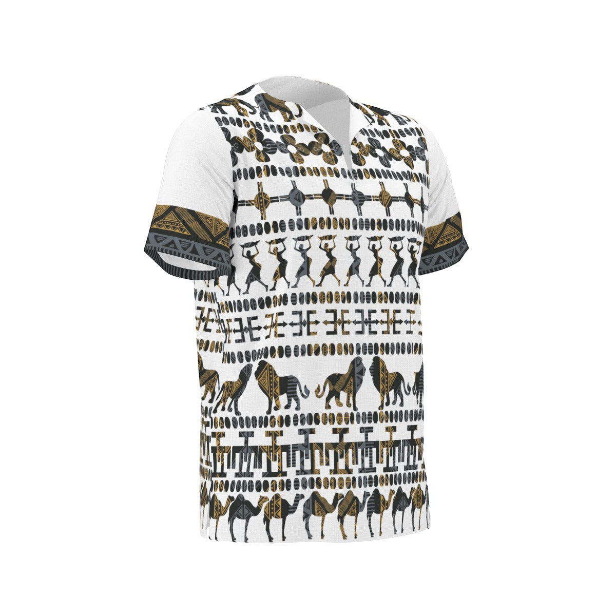 White Traditional All-Over Print  Men's African Dashiki Shirt