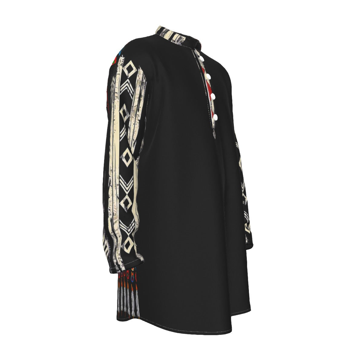 Tribal Black All-Over Print Men's Stand-up Collar Long Shirt