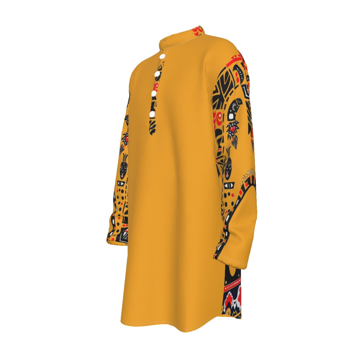 All-Over Print Men's Stand-up Collar Long Shirt