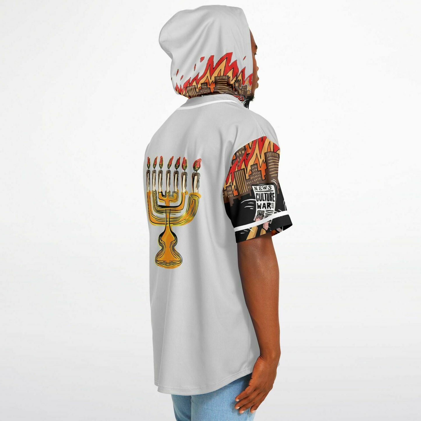 House Of Joseph Co News Flash Hooded Baseball Jersey Grey