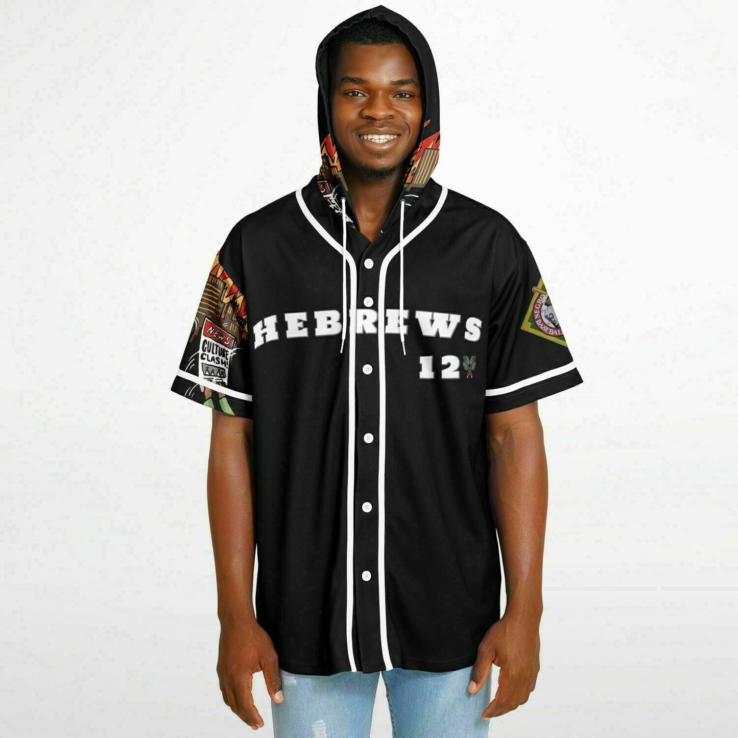 House Of Joseph Co News Flash Hooded Baseball Jersey Black