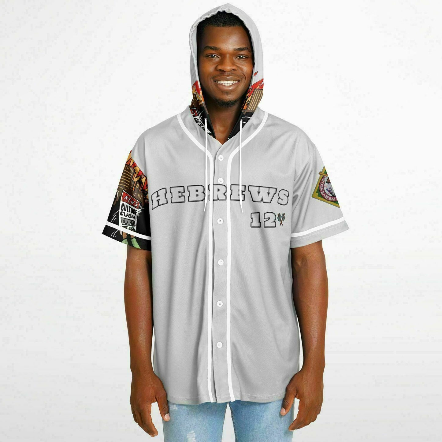 House Of Joseph Co News Flash Hooded Baseball Jersey Grey