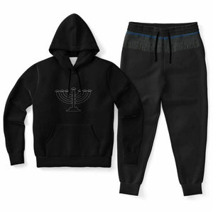Digital Black Menorah Fringe Fashion Hoodie & Jogger Sweat Suit