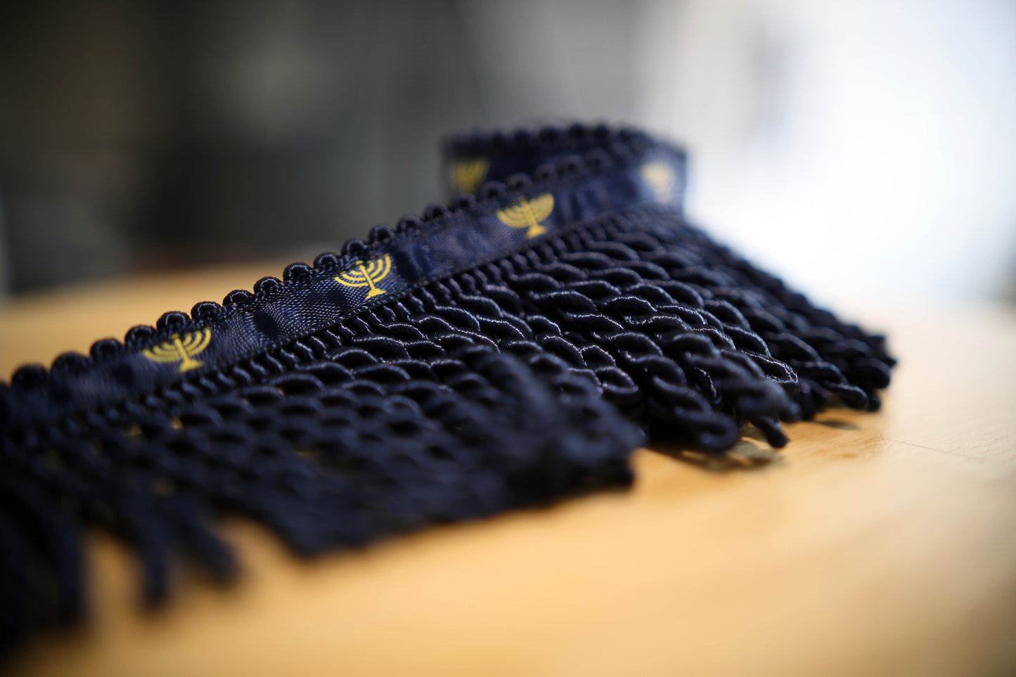 Rare Premium Dark Navy Bullion Fringe with Navy Border of Blue - israelite fringes for sale Judaica apparel