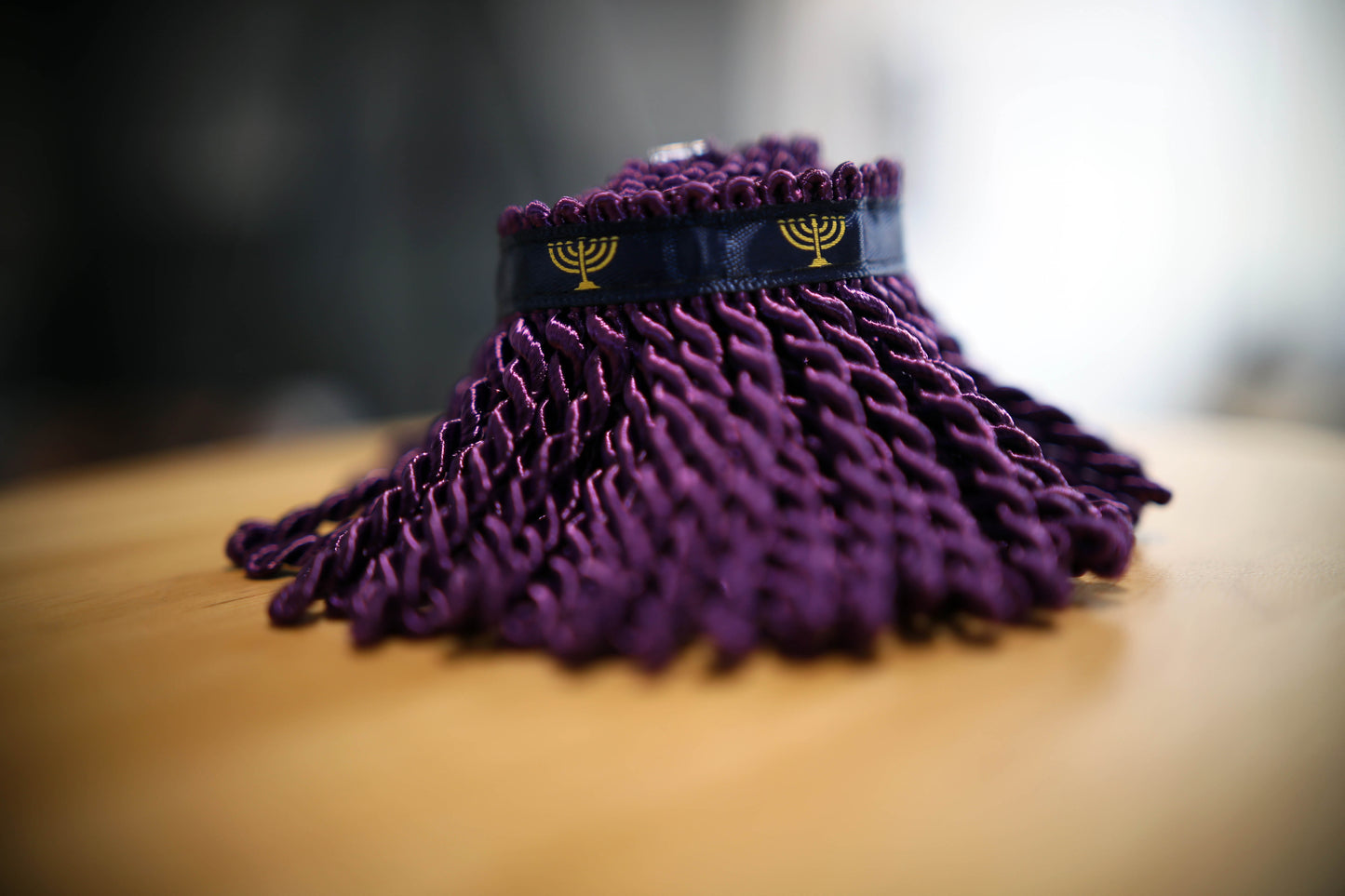 Royal Purple Bullion Fringe with Navy Blue Border - Israelite Garment Trim