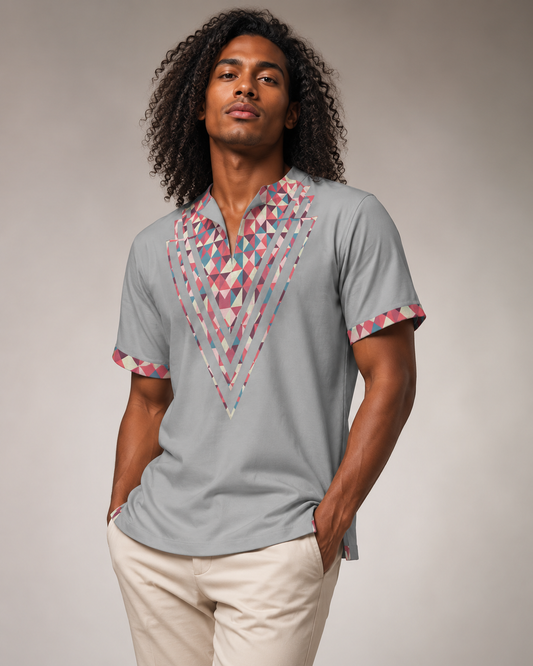 Grey Tribal Men's African Dashiki Shirt shirt - product image 1 in gray