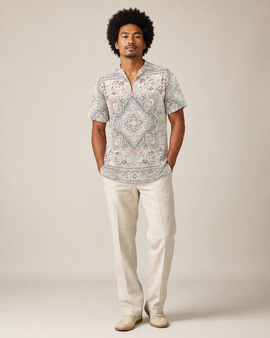 Light Grey Pattern Men's African Dashiki Shirt shirt - product image 1 in gray
