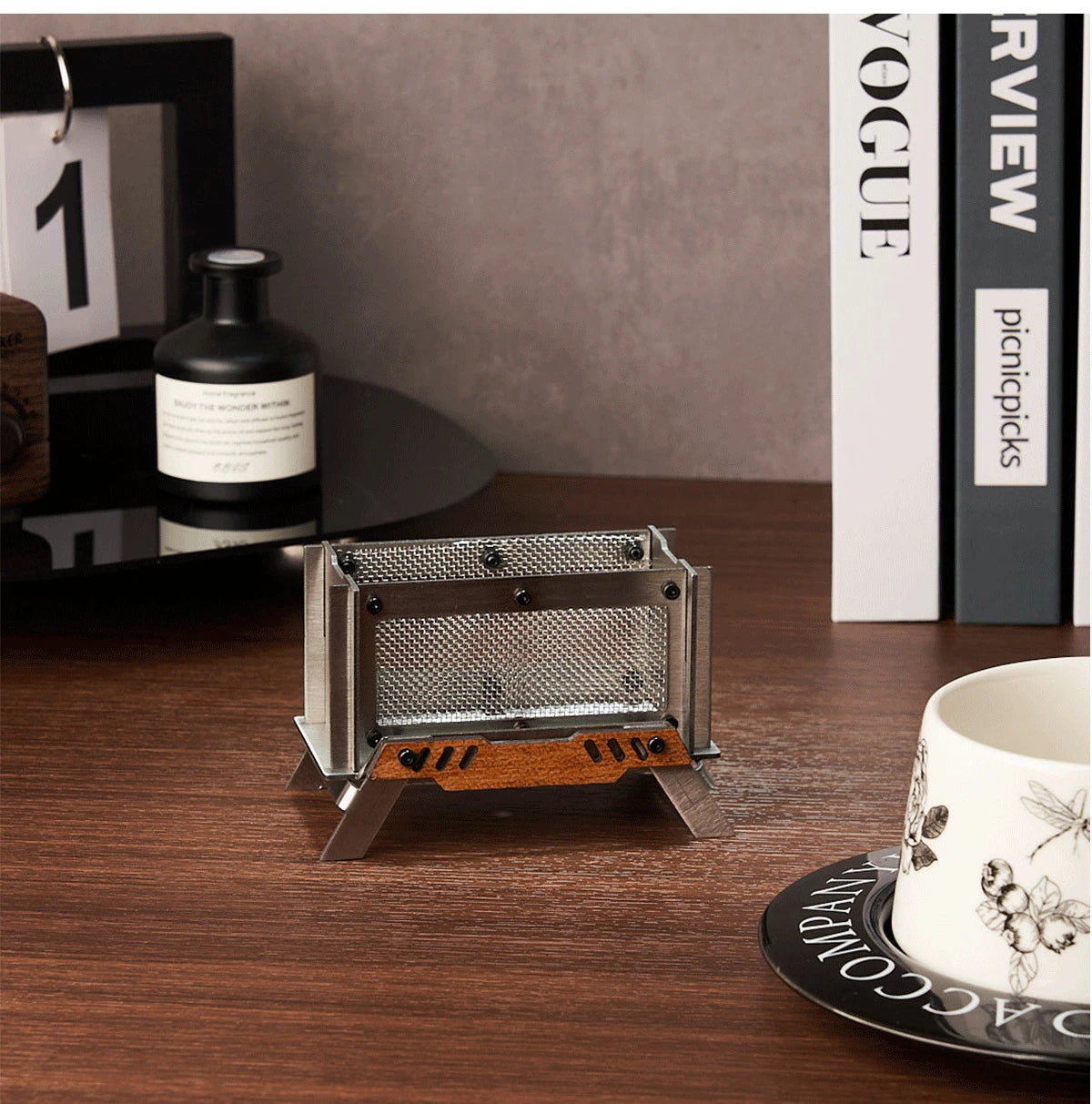 Camping Mini Charcoal Stove, Stainless Steel Outdoor Wooden Stove, Portable Incense Burner, Desktop Decoration with Storage Bag
