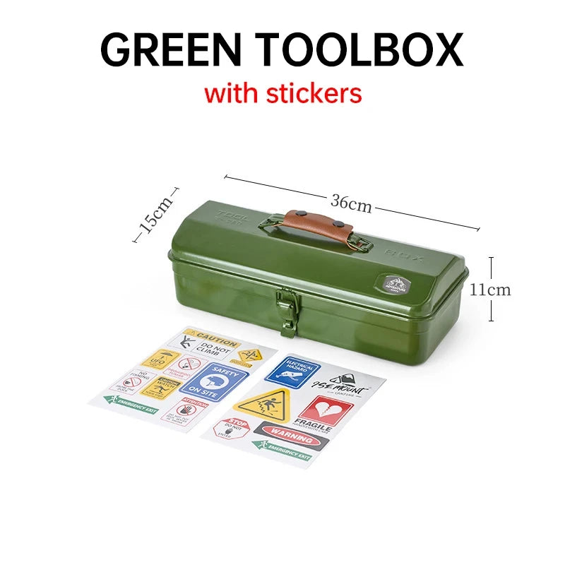 NOMAD OUTDOOR SUPPLY-Portable Metal Tool Box with Floating Design for Outdoor Camping Storage Featuring DIY Decoration Stickers and Steel Material