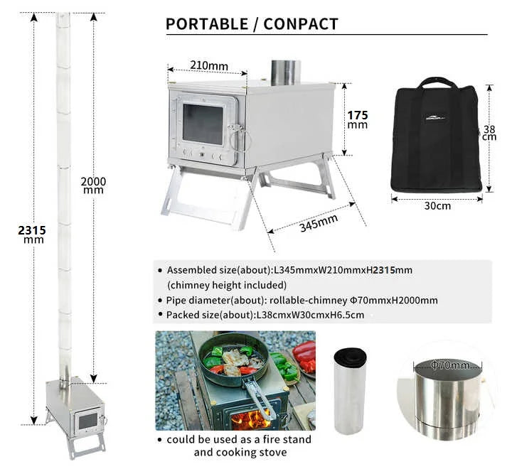 NOMAD OUTDOOR SUPPLY-New Outdoor Stainless Steel Stove, Lightweight Backpack Camping Tent Stove, Multi-function Plug-in Wood Stove