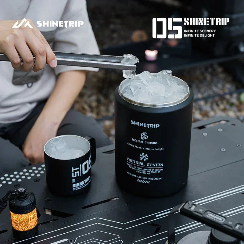 NOMAD OUTDOOR SUPPLY-Shine Trip Outdoor Insulation Bucket and Cup Set Stainless Steel 6-layer Insulated Ice Bucket Suitable for Camping