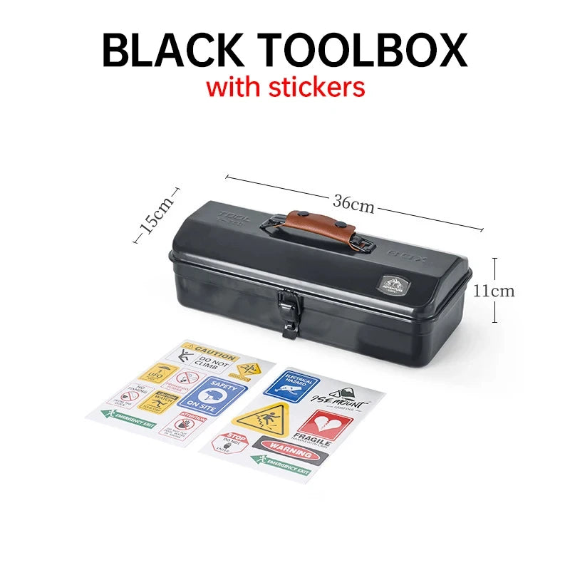 NOMAD OUTDOOR SUPPLY-Portable Metal Tool Box with Floating Design for Outdoor Camping Storage Featuring DIY Decoration Stickers and Steel Material