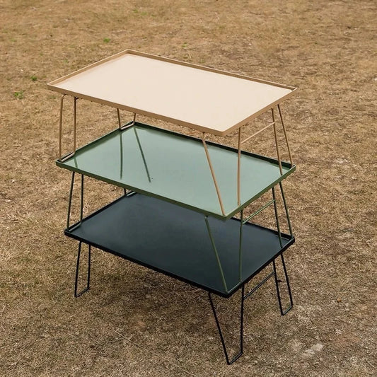 NOMAD OUTDOOR SUPPLY-Multi Functional Folding Table, Stacked Storage Rack, Camping Picnic Table  Iron Mesh Table With Table Cover