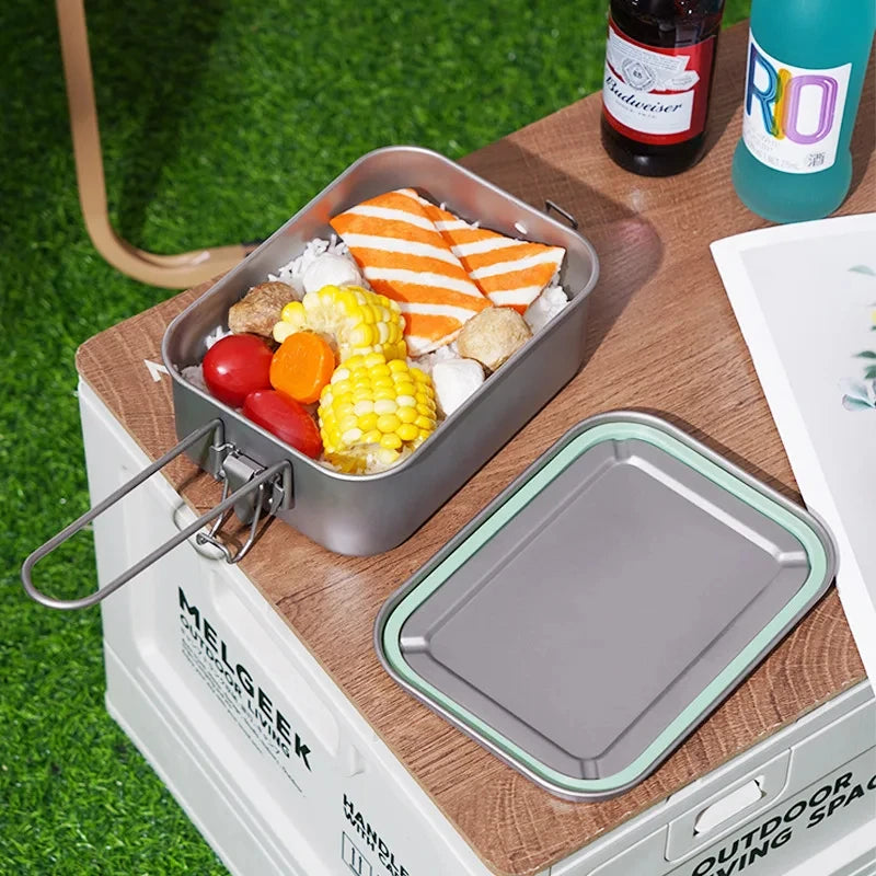 NOMAD OUTDOOR SUPPLY-1200ml Large Size Pure Titanium Outdoor Lunch Box Portable With Handle for Picnic Hiking Camping Food Box