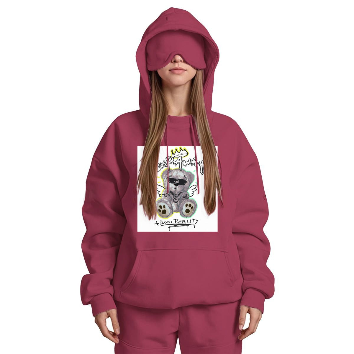 Women's Travel Nap Hoodie with Built-in Eye Mask|DTF