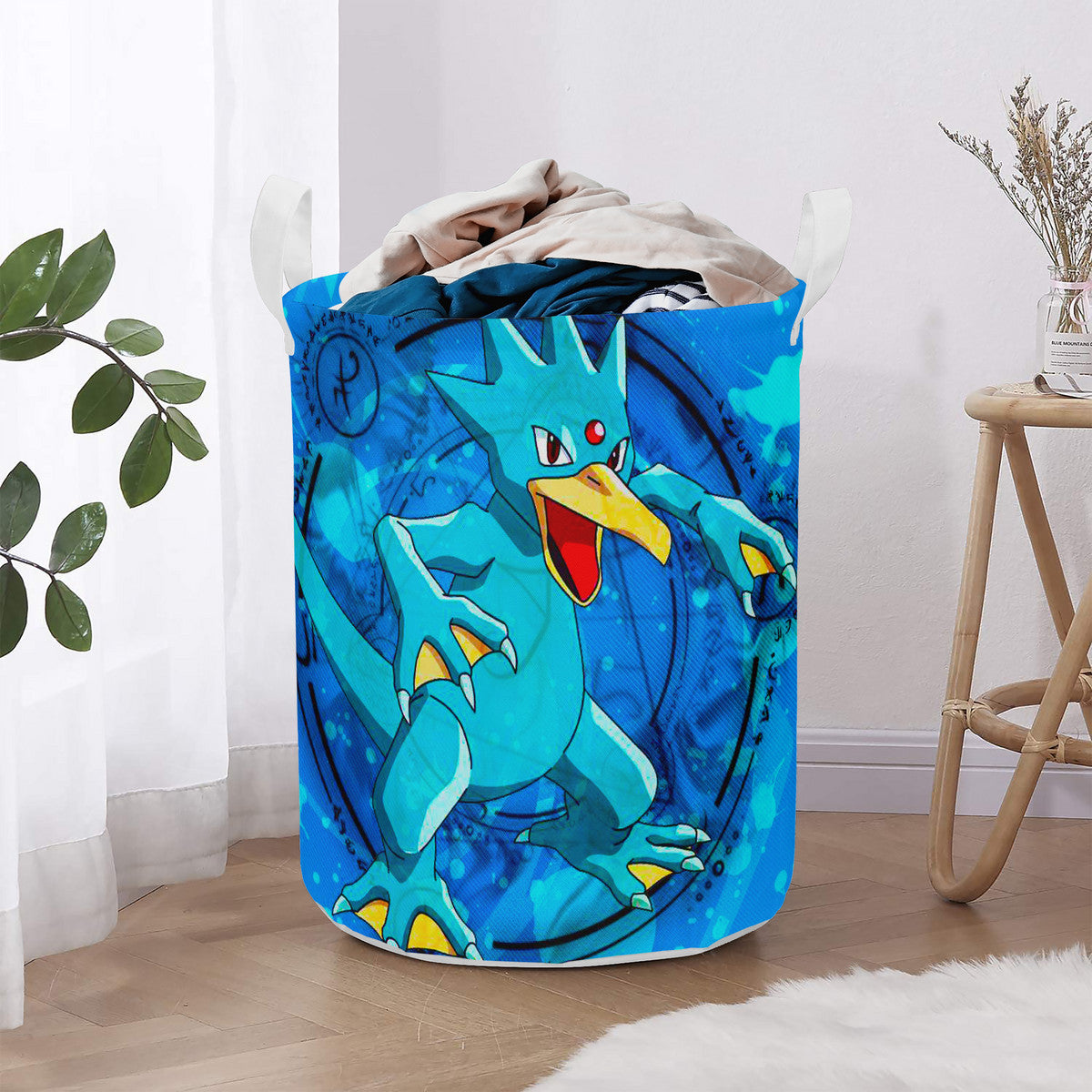 Anime Cartoon Golduck Inspired Round Laundry Basket