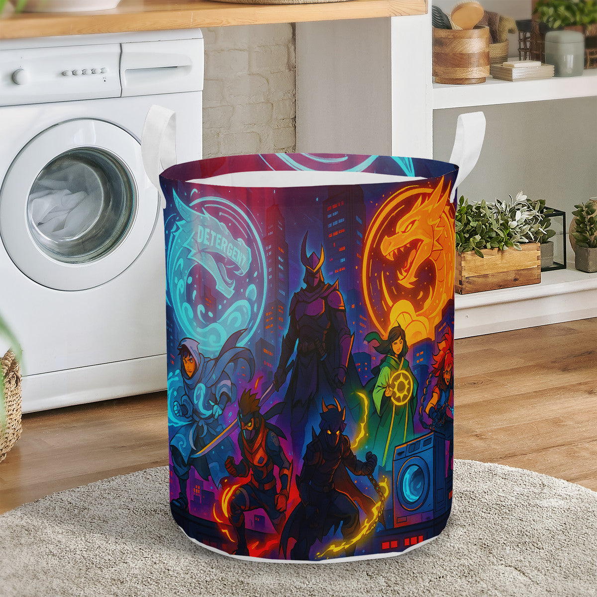 Detergent Heroes Vintage Comics Round Laundry Basket