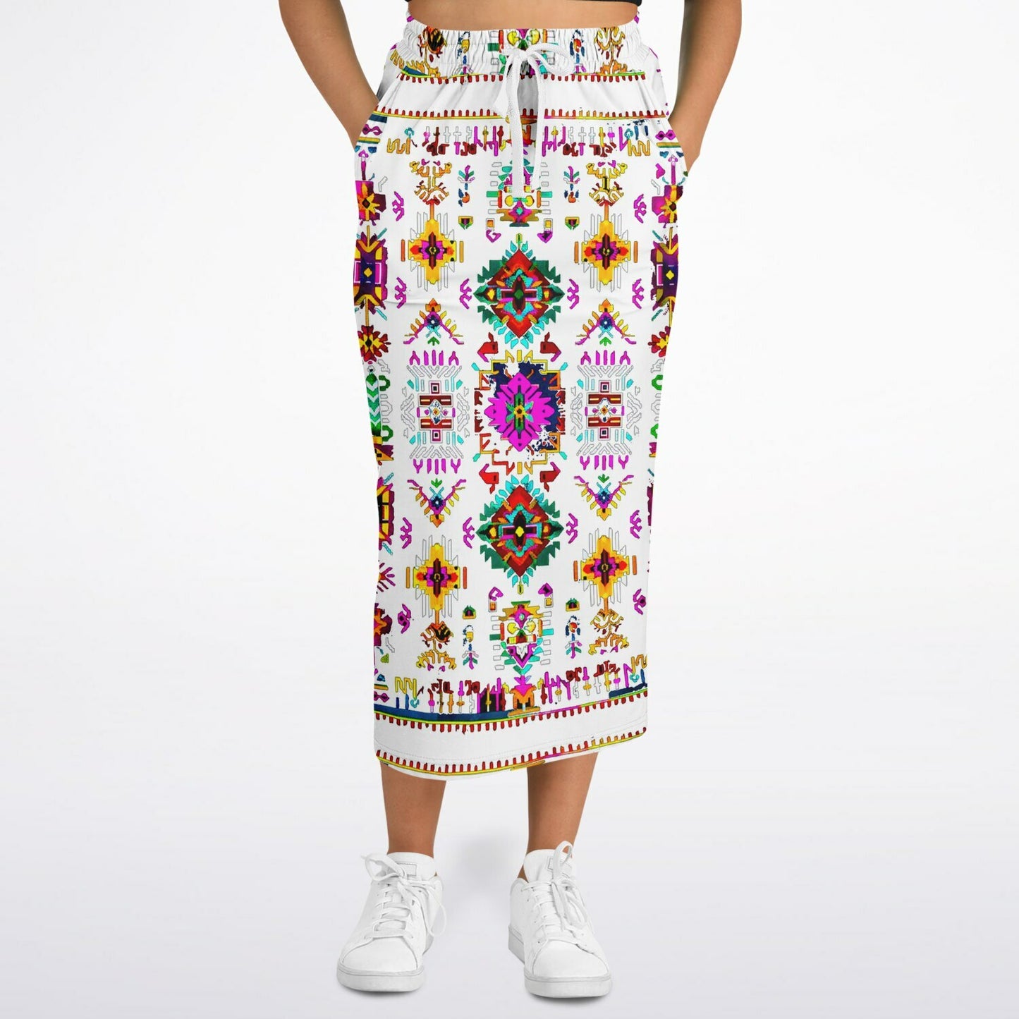 We Are Israel Tribal Fusion Fashion Long Pocket Skirt White