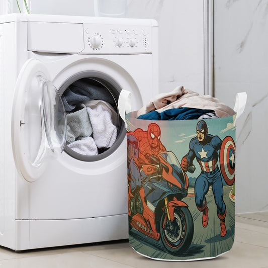 Comic Captain and Spider Round Laundry Basket