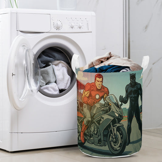 Retro Iron Panther comics Round Laundry Basket