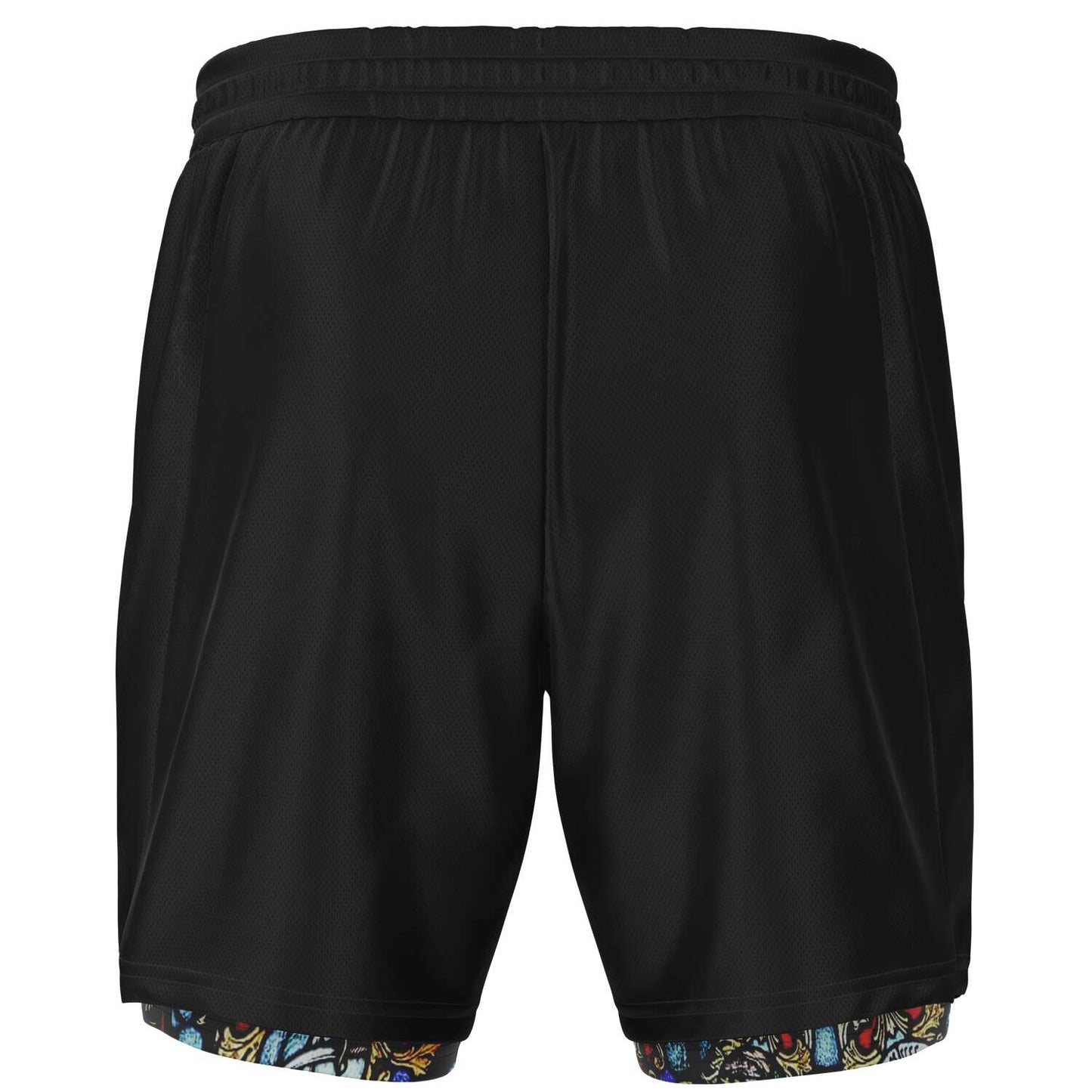 Athletic 2 in 1 Shorts w/Black Paisley Mosaic artwork