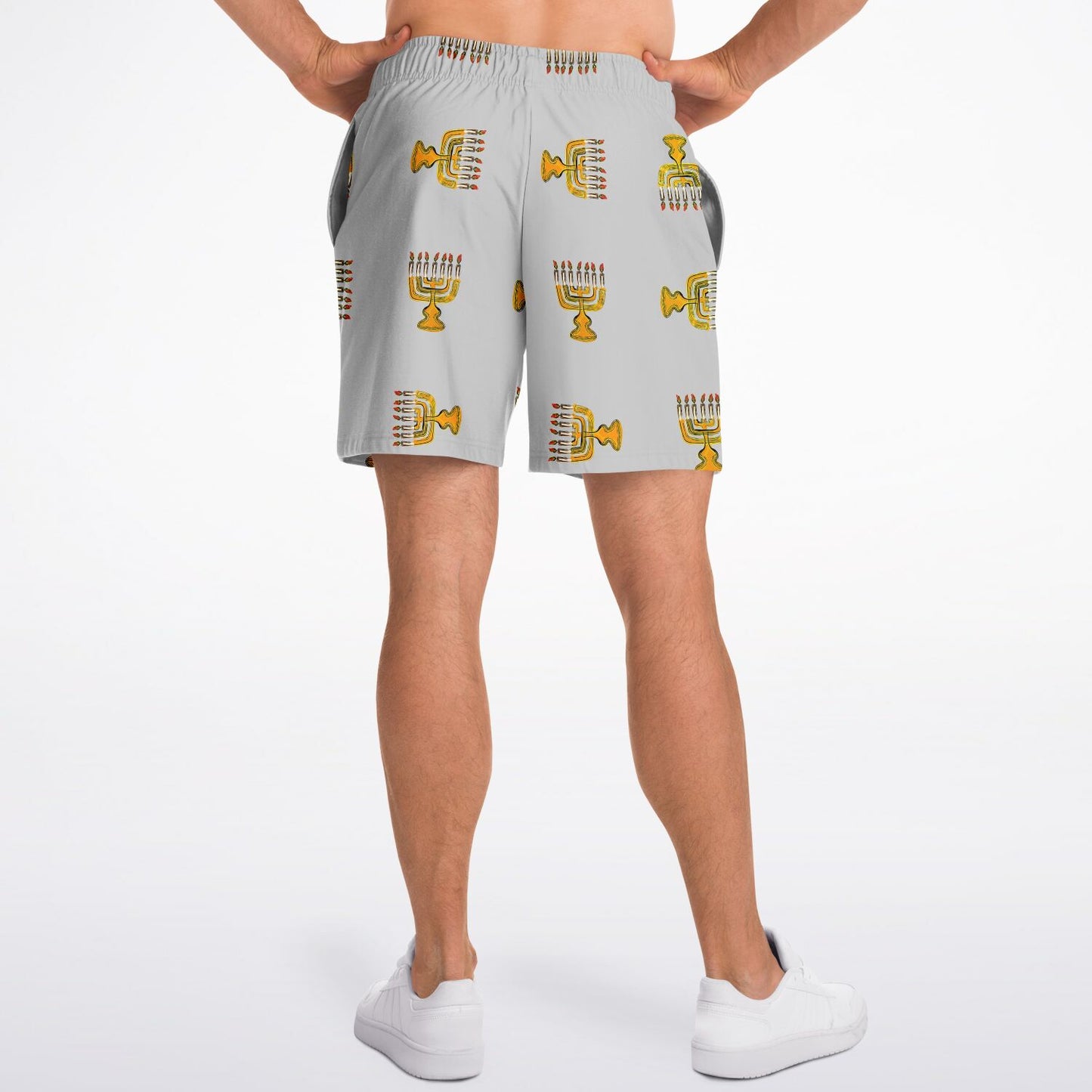 Hebrew Israelite Menorah Pattern Casual Shorts Grey