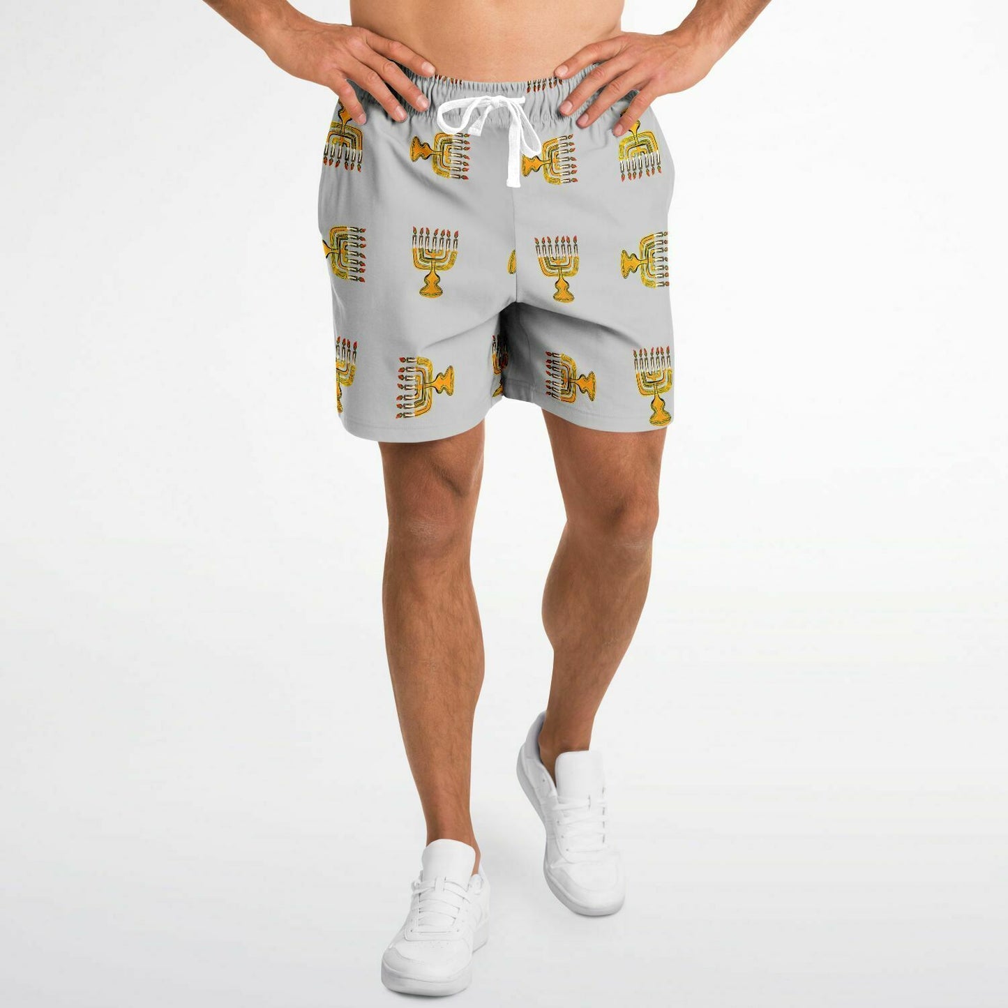Hebrew Israelite Menorah Pattern Casual Shorts Grey